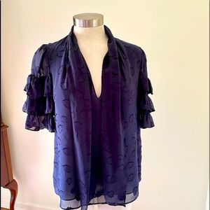 Rebecca Taylor blue silk blouse with ruffle sleeves. Size 4